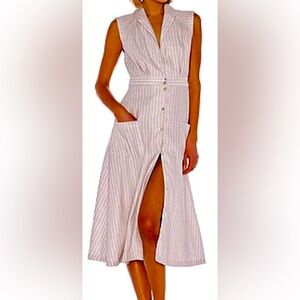 L’Acadamie Helene Size M Sleeveless Striped  Beige and Navy Button-Down Dress